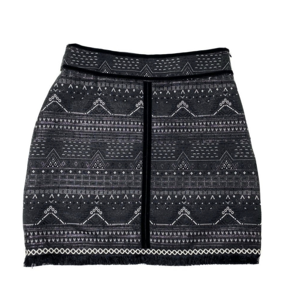 Esqualo Aztec Metallic Fringe Mini Skirt